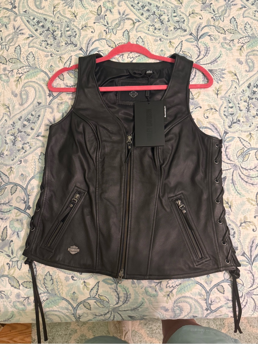 Harley-Davidson Black Leather Lace-Up Motorcycle Vest